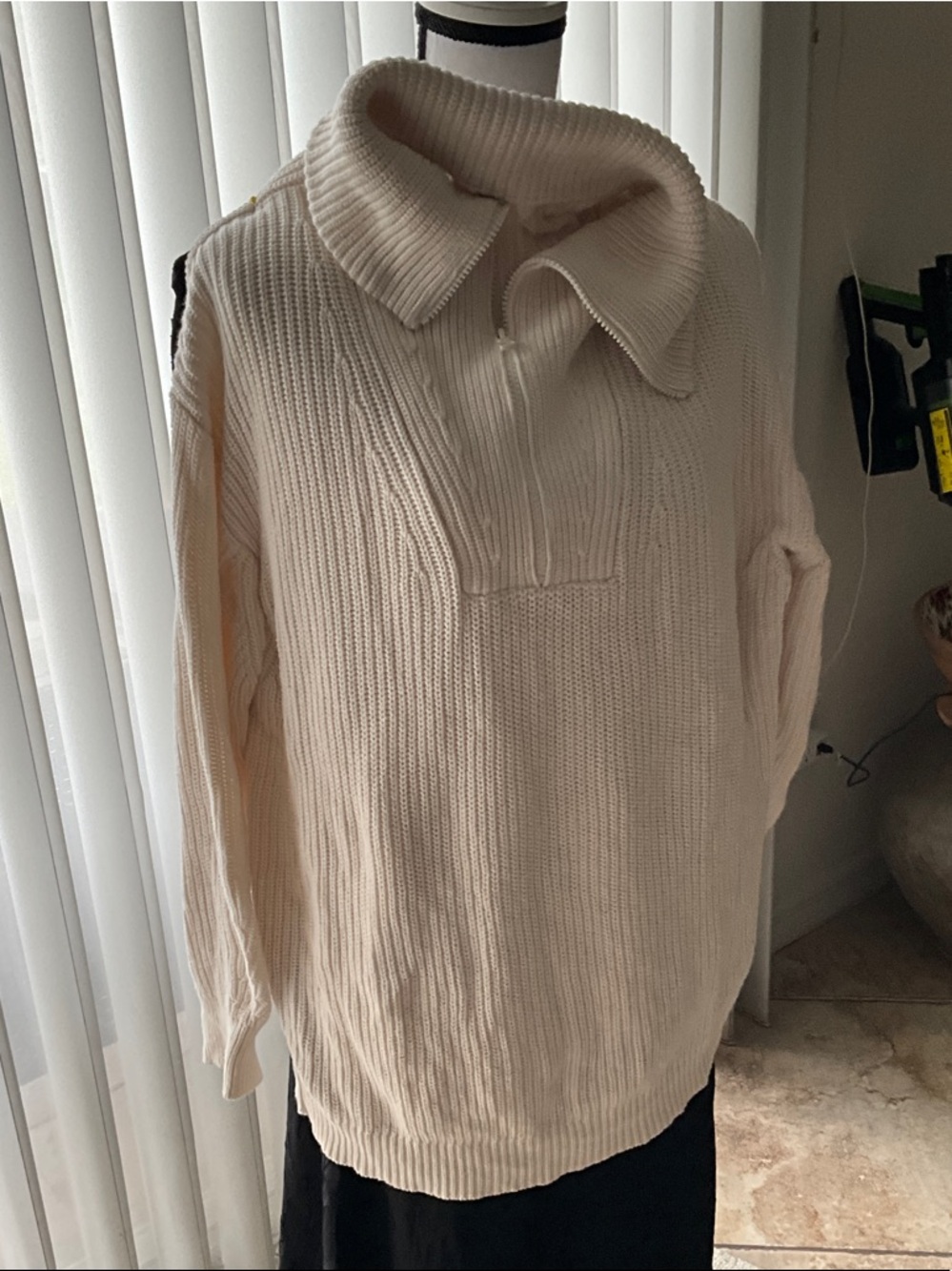 Lou & Grey Cream Ribbed Half-Zip Collar Sweater